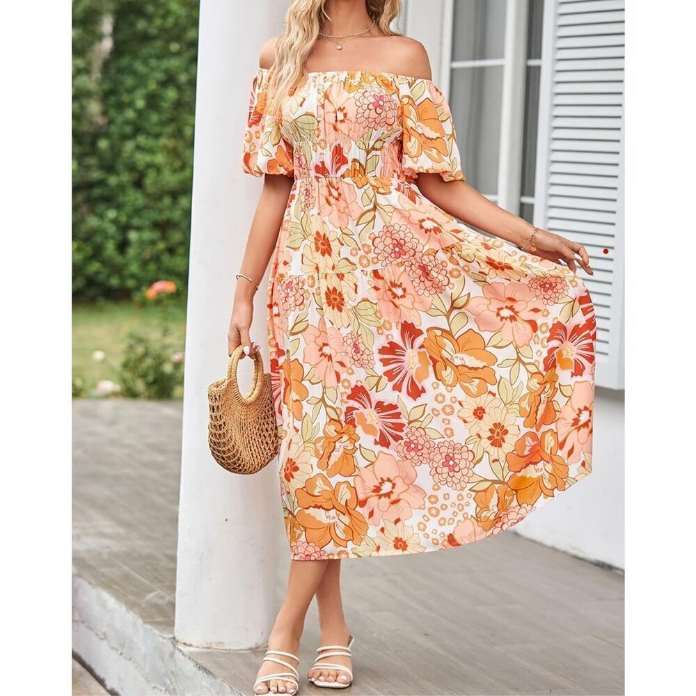 NWT Boho Zessica floral off-shoulder high waist dress medium